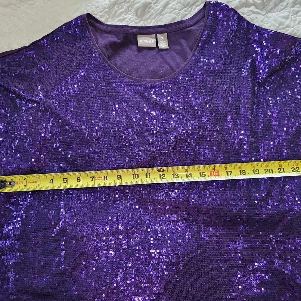 Chico's Purple Sequin Scoop Neck Top Sz 3 XL - Picture 5 of 7